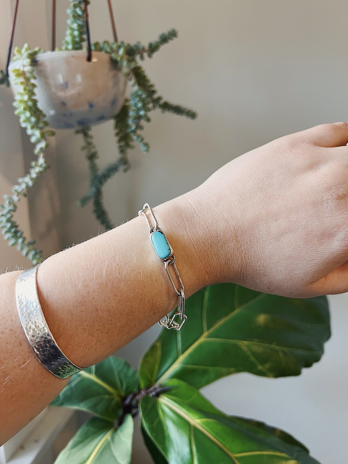 Paperclip Chain Bracelet with Stone