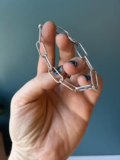 Paperclip Chain Bracelet with one 14k gold link