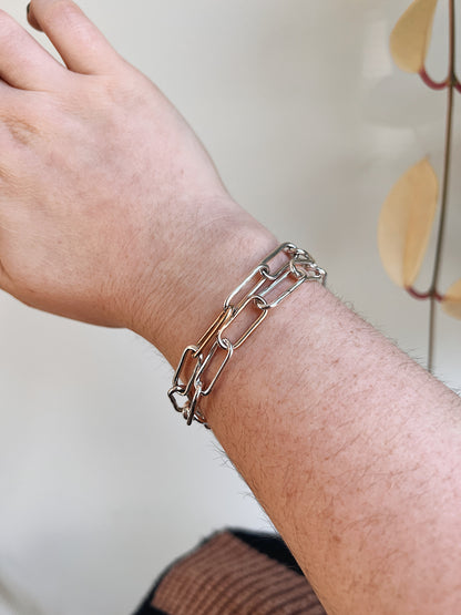Paperclip Chain Bracelet with one 14k gold link