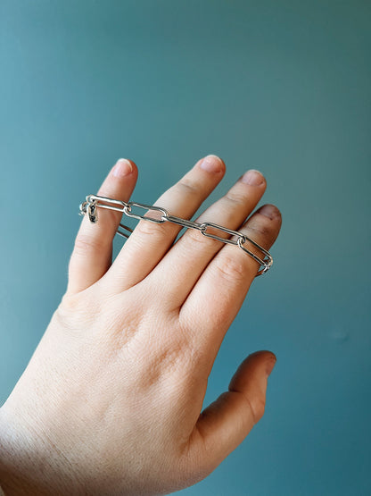 Paperclip Chain Bracelet with one 14k gold link